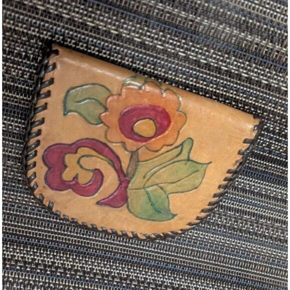 Mini Leather Coin Purse 3" Pouch Vintage Floral Hand-Tooled/Snap Close 4in - Picture 2 of 4